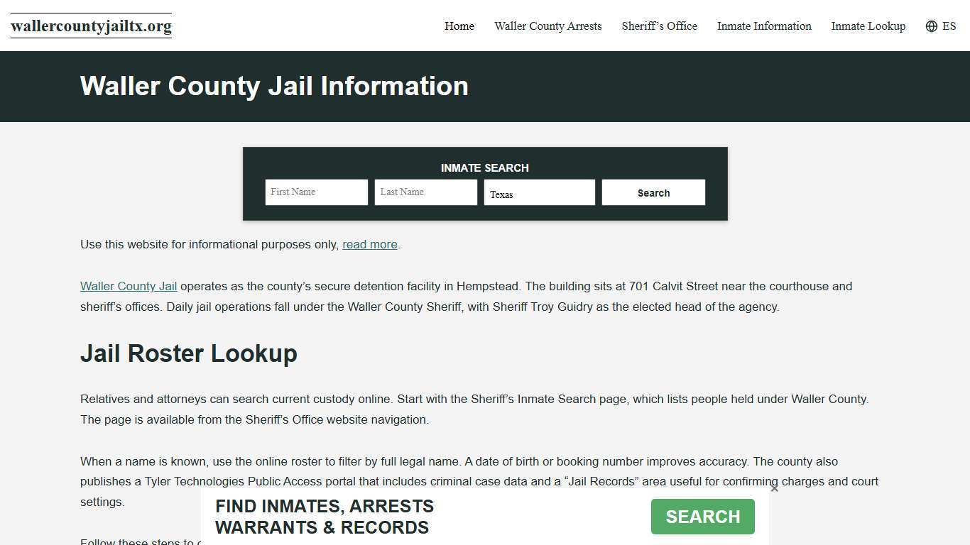 Waller County, TX Jail Roster, Inmate Info
